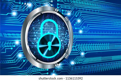 Safety concept, Closed Padlock on digital background, cyber security, Blue abstract hi speed internet technology background illustration. key vector