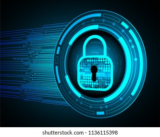 Safety concept, Closed Padlock on digital background, cyber security, Blue abstract hi speed internet technology background illustration. key vector