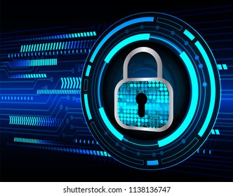 Safety concept, Closed Padlock on digital background, cyber security, Blue abstract hi speed internet technology background illustration. key vector