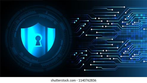 Safety concept, Closed Padlock on digital background, cyber security, Blue abstract hi speed internet technology background illustration. key vector