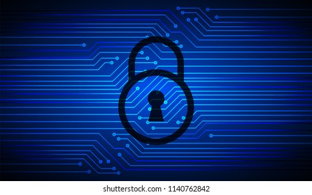 Safety concept, Closed Padlock on digital background, cyber security, Blue abstract hi speed internet technology background illustration. key vector
