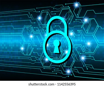 Safety concept, Closed Padlock on digital background, cyber security, Blue abstract hi speed internet technology background illustration. key vector