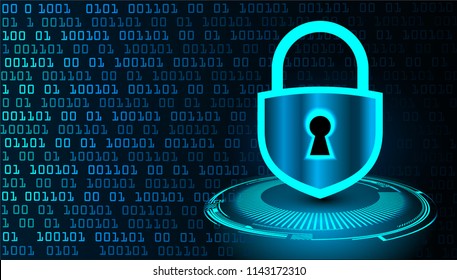 Safety concept, Closed Padlock on digital background, cyber security, Blue abstract hi speed internet technology background illustration. key vector