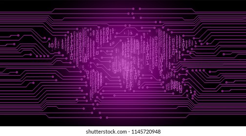 Safety concept, Closed Padlock on digital background, cyber security, purple world map internet technology background illustration. key vector