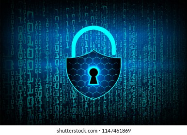 Safety concept, Closed Padlock on digital background, cyber security, Blue abstract hi speed internet technology background illustration. key vector