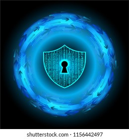 Safety concept, Closed Padlock on digital background, cyber security, Blue abstract hi speed internet technology background illustration. key vector