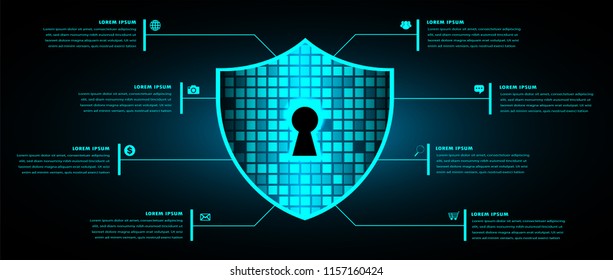 Safety concept, Closed Padlock on digital background, cyber security, Blue abstract hi speed internet technology background illustration. key vector