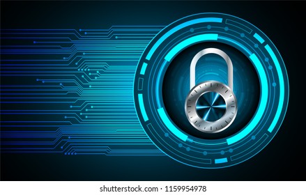 Safety concept, Closed Padlock on digital background, cyber security, Blue abstract hi speed internet technology background illustration. key vector