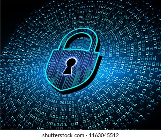 Safety concept, Closed Padlock on digital background, cyber security, Blue abstract hi speed internet technology background illustration. key vector