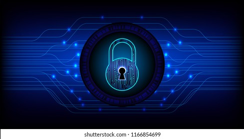 Safety concept, Closed Padlock on digital background, cyber security, Blue abstract hi speed internet technology background illustration. key vector