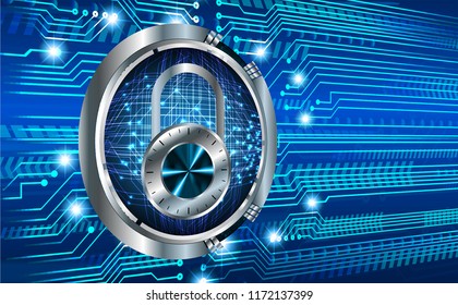 Safety concept, Closed Padlock on digital background, cyber security, Blue abstract hi speed internet technology background illustration. key vector