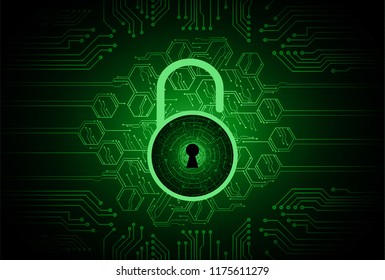 Safety concept, Closed Padlock on digital background, cyber security, green abstract hi speed internet technology background illustration. key vector