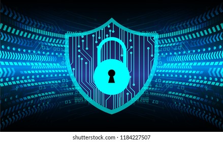 Safety concept, Closed Padlock on digital background, cyber security, Blue abstract hi speed internet technology background illustration. key vector