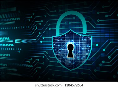 Safety concept, Closed Padlock on digital background, cyber security, Blue abstract hi speed internet technology background illustration. key vector