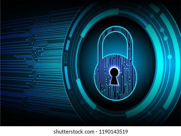 Safety concept, Closed Padlock on digital background, cyber security, Blue abstract hi speed internet technology background illustration. key vector