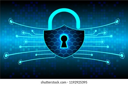 Safety concept, Closed Padlock on digital background, cyber security, Blue abstract hi speed internet technology background illustration. key vector