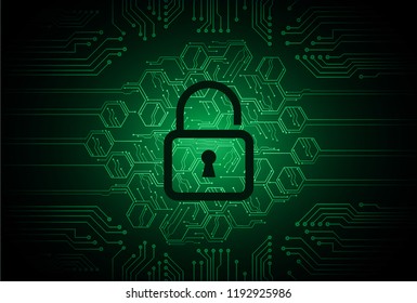 Safety concept, Closed Padlock on digital background, cyber security, green abstract hi speed internet technology background illustration. key vector