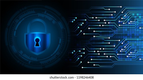 Safety concept, Closed Padlock on digital background, cyber security, Blue abstract hi speed internet technology background illustration. key vector