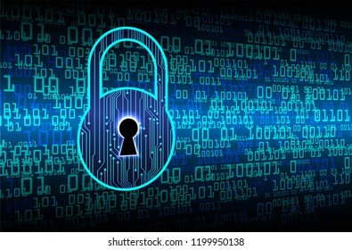 Safety concept, Closed Padlock on digital background, cyber security, Blue abstract hi speed internet technology background illustration. key vector
