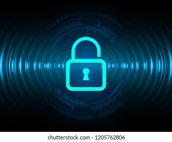 Safety concept, Closed Padlock on digital background, cyber security, Blue abstract hi speed internet technology background illustration. key vector
