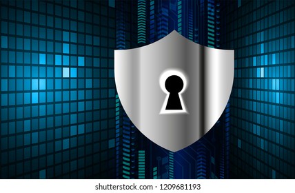 Safety concept, Closed Padlock on digital background, cyber security, Blue abstract hi speed internet technology background illustration. key vector