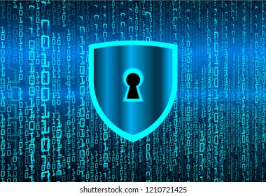 Safety concept, Closed Padlock on digital background, cyber security, Blue abstract hi speed internet technology background illustration. key vector