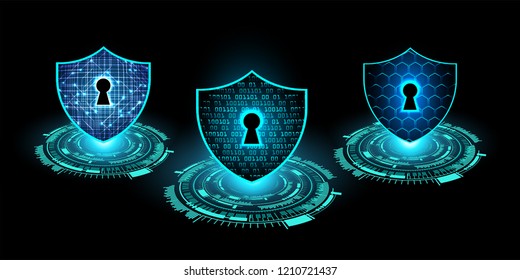 Safety concept, Closed Padlock on digital background, cyber security, Blue abstract hi speed internet technology background illustration. key vector