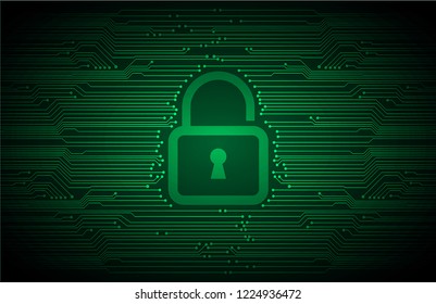 Safety concept, Closed Padlock on digital background, cyber security, green abstract hi speed internet technology background illustration. key vector