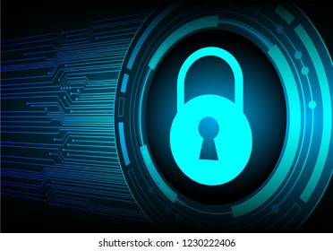 Safety concept, Closed Padlock on digital background, cyber security, Blue abstract hi speed internet technology background illustration. key vector
