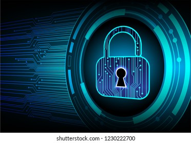 Safety concept, Closed Padlock on digital background, cyber security, Blue abstract hi speed internet technology background illustration. key vector