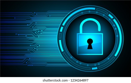 Safety concept, Closed Padlock on digital background, cyber security, Blue abstract hi speed internet technology background illustration. key vector