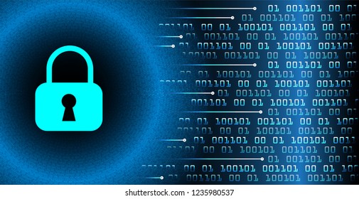 Safety concept, Closed Padlock on digital background, cyber security, Blue abstract hi speed internet technology background illustration. key vector