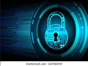 Safety concept, Closed Padlock on digital background, cyber security, Blue abstract hi speed internet technology background illustration. key vector
