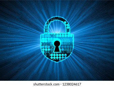 Safety concept, Closed Padlock on digital background, cyber security, Blue abstract hi speed internet technology background illustration. key vector