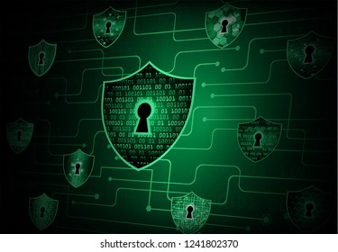 Safety concept, Closed Padlock on digital background, cyber security, green abstract hi speed internet technology background illustration. key vector