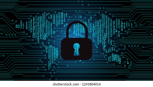 Concepto de seguridad, Closed Padlock sobre el fondo digital, ciberseguridad, Blue abstract de alta velocidad Internet Technology Background Illustration. vector clave mundial