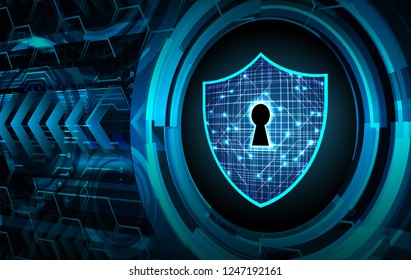 Safety concept, Closed Padlock on digital background, cyber security, Blue abstract hi speed internet technology background illustration. key vector