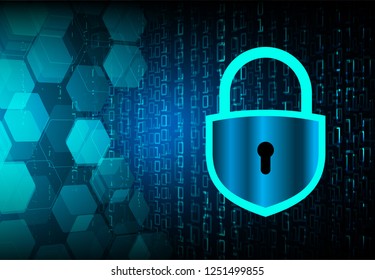 Safety concept, Closed Padlock on digital background, cyber security, Blue abstract hi speed internet technology background illustration. key vector