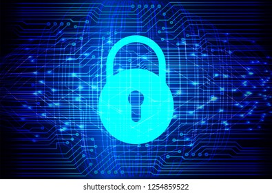 Safety concept, Closed Padlock on digital background, cyber security, Blue abstract hi speed internet technology background illustration. key vector