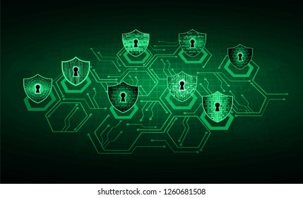 Safety concept, Closed Padlock on digital background, cyber security, green abstract hi speed internet technology background illustration. key vector