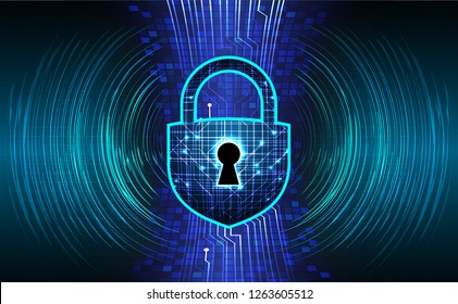 Safety concept, Closed Padlock on digital background, cyber security, Blue abstract hi speed internet technology background illustration. key vector