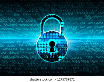 Safety concept, Closed Padlock on digital background, cyber security, Blue abstract hi speed internet technology background illustration. key vector