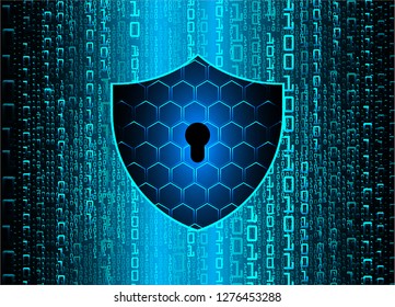 Safety concept, Closed Padlock on digital background, cyber security, Blue abstract hi speed internet technology background illustration. key vector