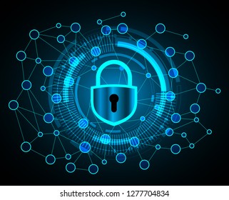 Safety concept, Closed Padlock on digital background, cyber security, Blue abstract hi speed internet technology background illustration. key vector