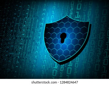 Safety concept, Closed Padlock on digital background, cyber security, Blue abstract hi speed internet technology background illustration. key vector