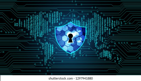 Safety concept, Closed Padlock on digital background, cyber security, Blue abstract hi speed internet technology background illustration. world key vector