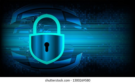 Safety concept, Closed Padlock on digital background, cyber security, Blue abstract hi speed internet technology background illustration. key vector