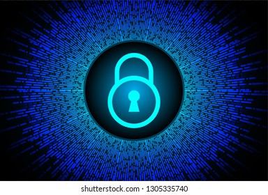 Safety concept, Closed Padlock on digital background, cyber security, Blue abstract hi speed internet technology background illustration. key vector