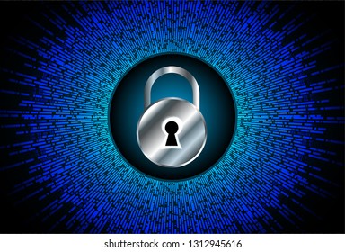 Safety concept, Closed Padlock on digital background, cyber security, Blue abstract hi speed internet technology background illustration. key vector