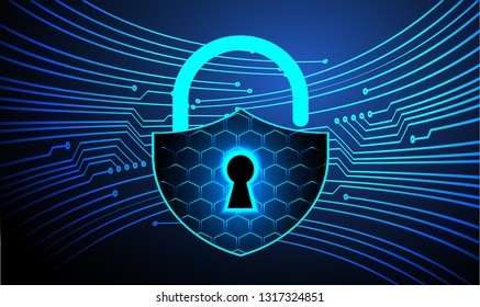 Safety concept, Closed Padlock on digital background, cyber security, Blue abstract hi speed internet technology background illustration. key vector